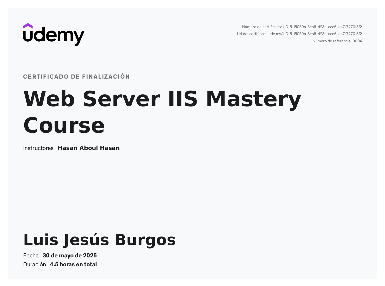 Certificado Udemy